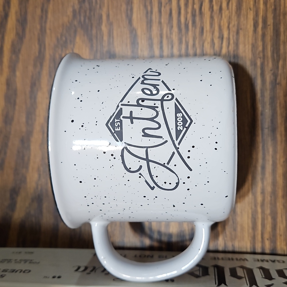 Anthem Coffee Mug GLASS ceramic Camp Rustic Cabin Campfire Style 13 oz Wide-EC